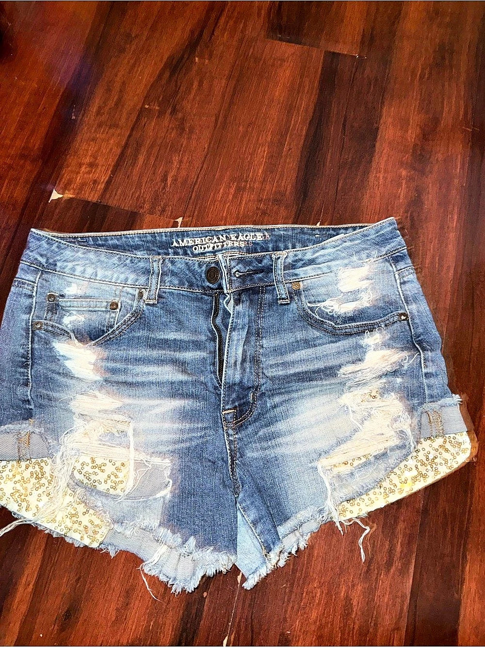 American Eagle Hi-Rise Festival Distressed Festival Jean Shorts in Blue